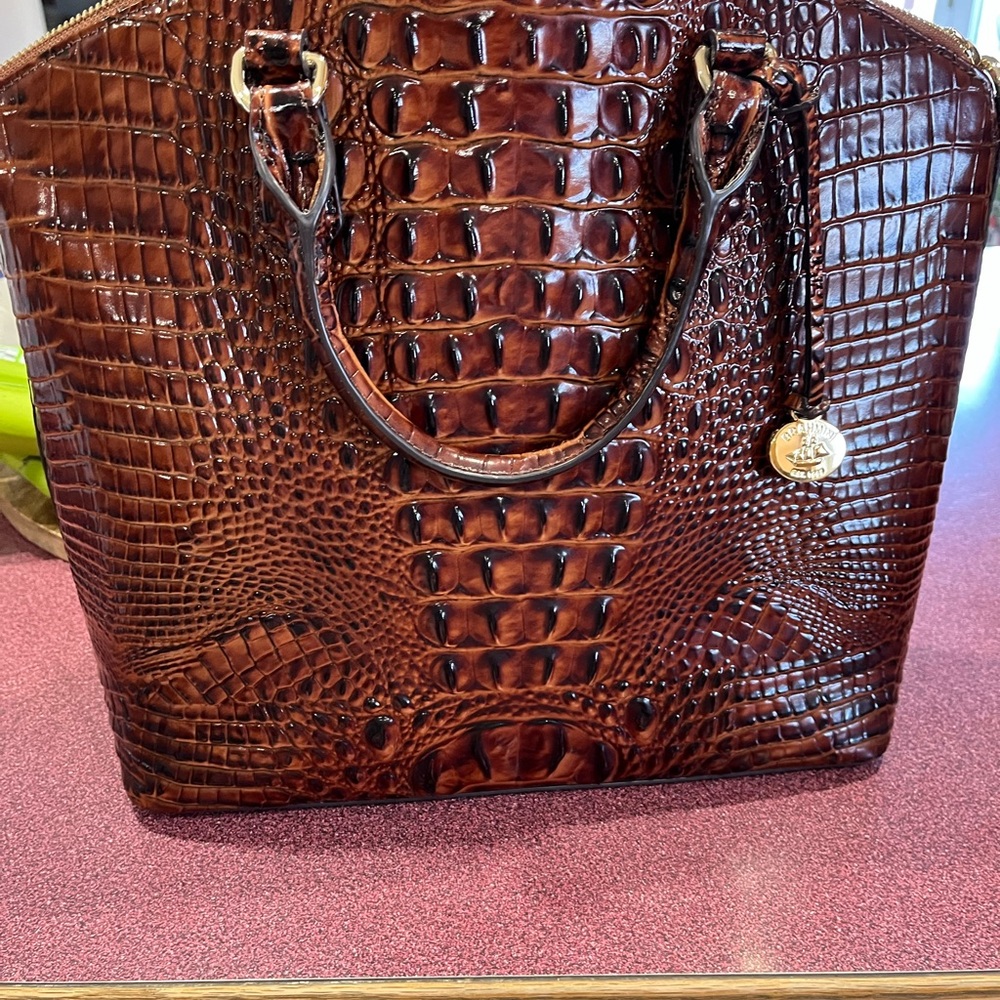 Crocodile Embossed Brown Handbag
